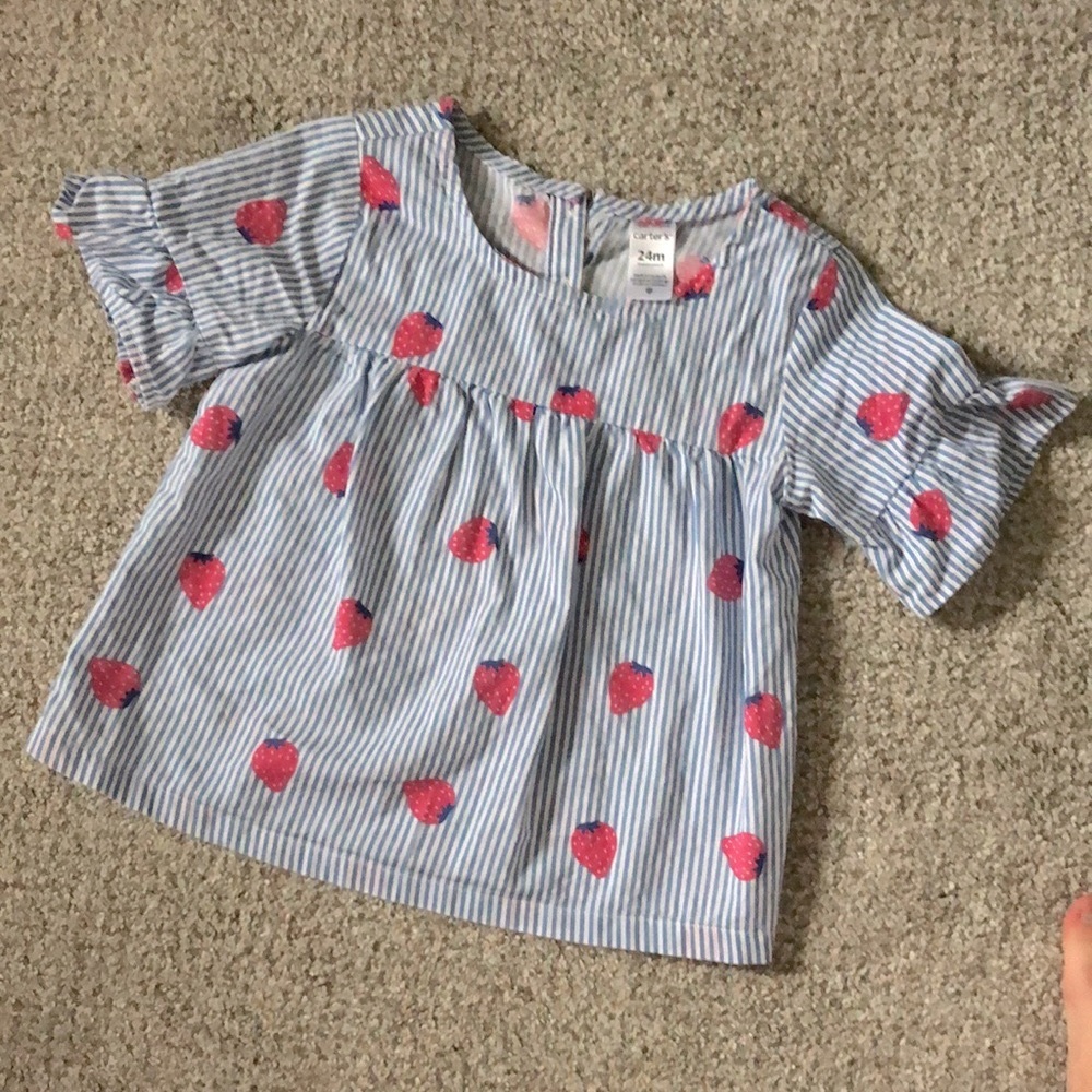 Carters 24 Months Striped Strawberry Short Ruffled Sleeve Shirt